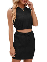 Wave Pattern Design Round Neck Sleeveless Top 2-Piece Suit for Women - Himpall